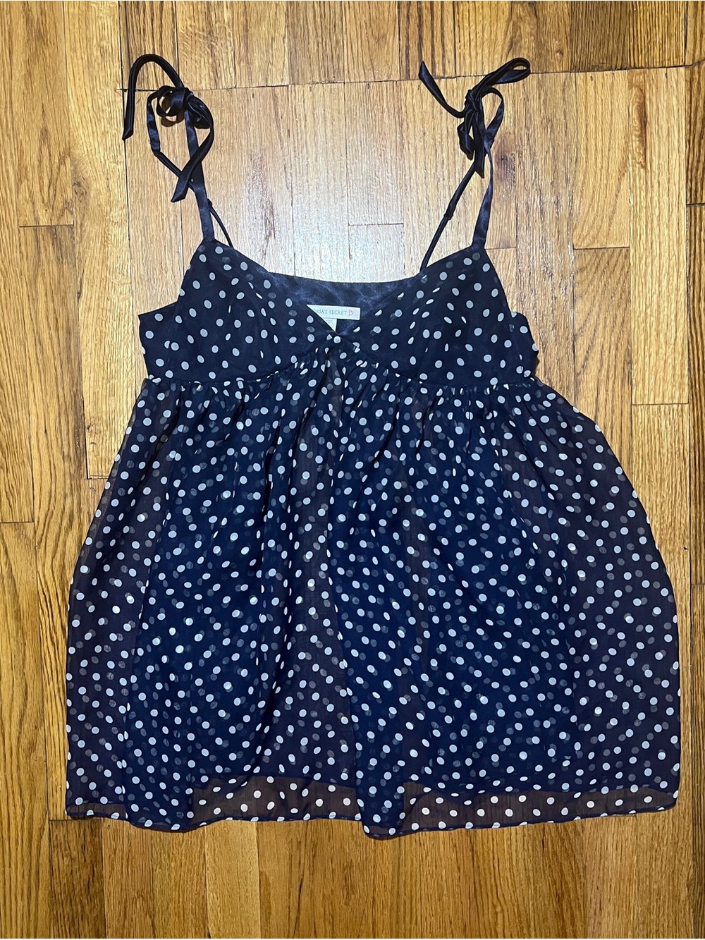 Y2K Victoria's Secret Black/White Polka Dot Chiffon Sheer Cami Bow Adjustable M